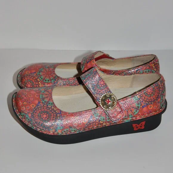 Alegria Paloma Red Bloom Paisley Mary Janes with Gold Button - Picture 3 of 4